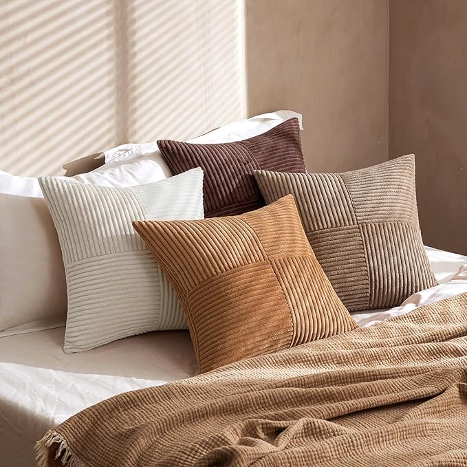 MIULEE Brown Throw Pillow Covers 18x18 Inch Set of 4 Boho Farmhouse Cushion