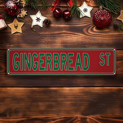 Gingerbread Street Christmas Theme Street Sign 16" x 4" Holiday Humor Ornament Novelty Home Decor Wall Decoration (GingerbreadStreet)