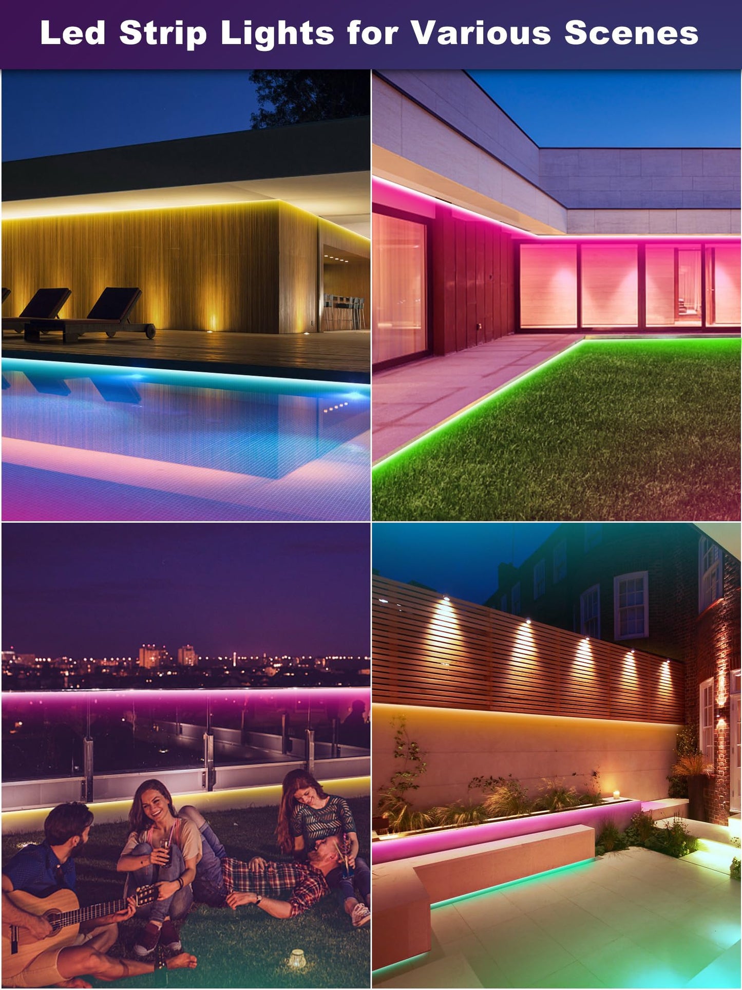 Ledagic Outdoor Led Strip Lights Waterproof 300ft, Ip68 Outside Led Light Strip Waterproof with Remote and App Control, Exterior Music Syne RGB Led Rope Lights for Bathroom, Party Home Decor (2*150ft)