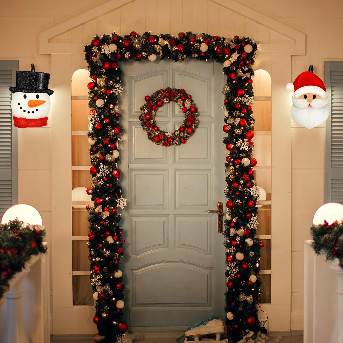 Mudder Christmas Porch Light Covers Christmas Outdoor Decoration Gnome Xmas Holiday Light Covers for Porch Garage Front Door Hanging(Snowman, Santa,2 Pcs)