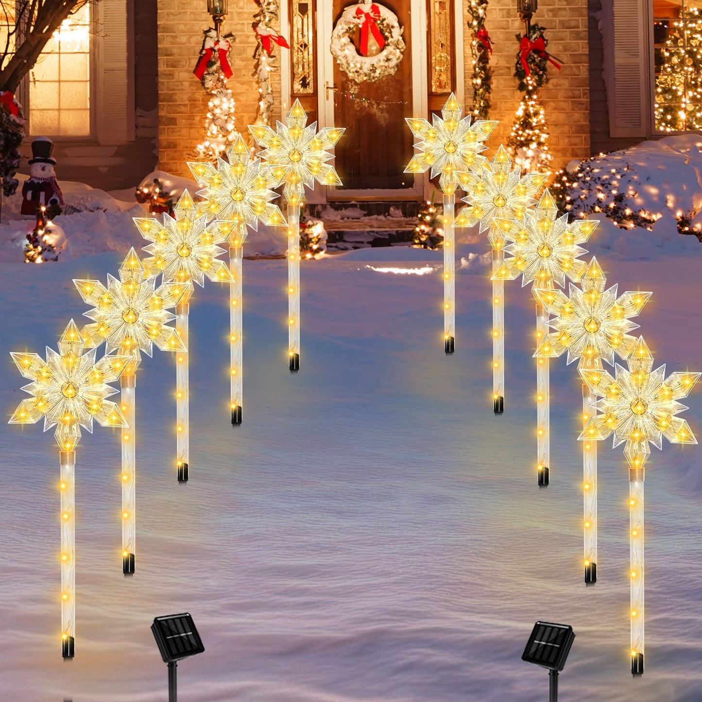 VOGVOG Snowflake Solar Christmas Pathway Lights, Set of 5 LED Outdoor Stake Lights, Waterproof Christmas Decorations for Garden, Yard, Lawn, Walkway, Patio Decor (Warm, 5pcs)