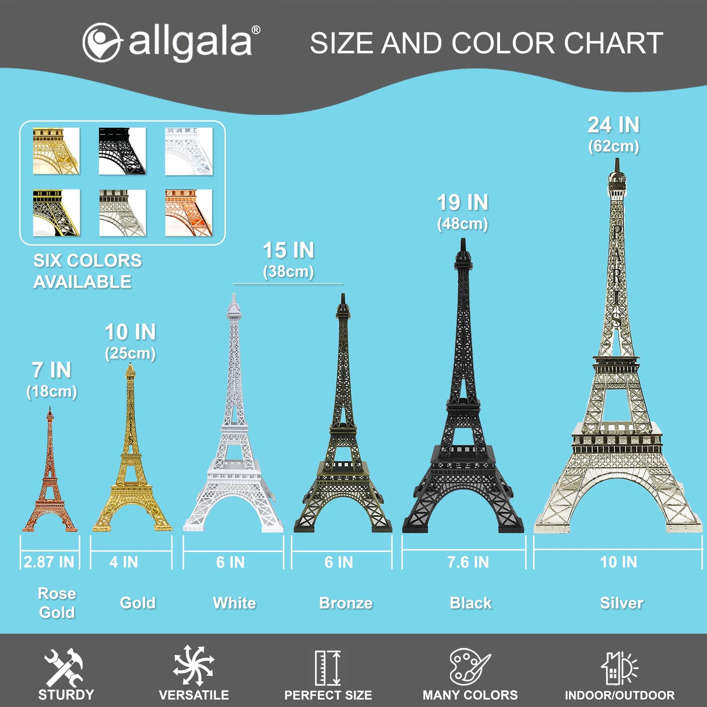 allgala 15" Eiffel Tower Statue Decor Alloy Metal, Bronze