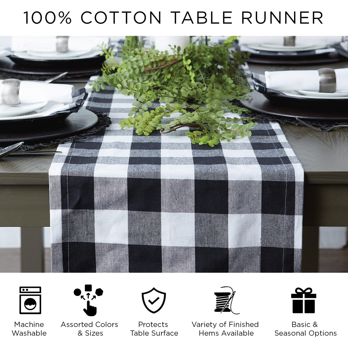 DII Farmhouse Braided Stripe Table Runner Collection, 15x108 (15x113, Fringe Included), Dark Green
