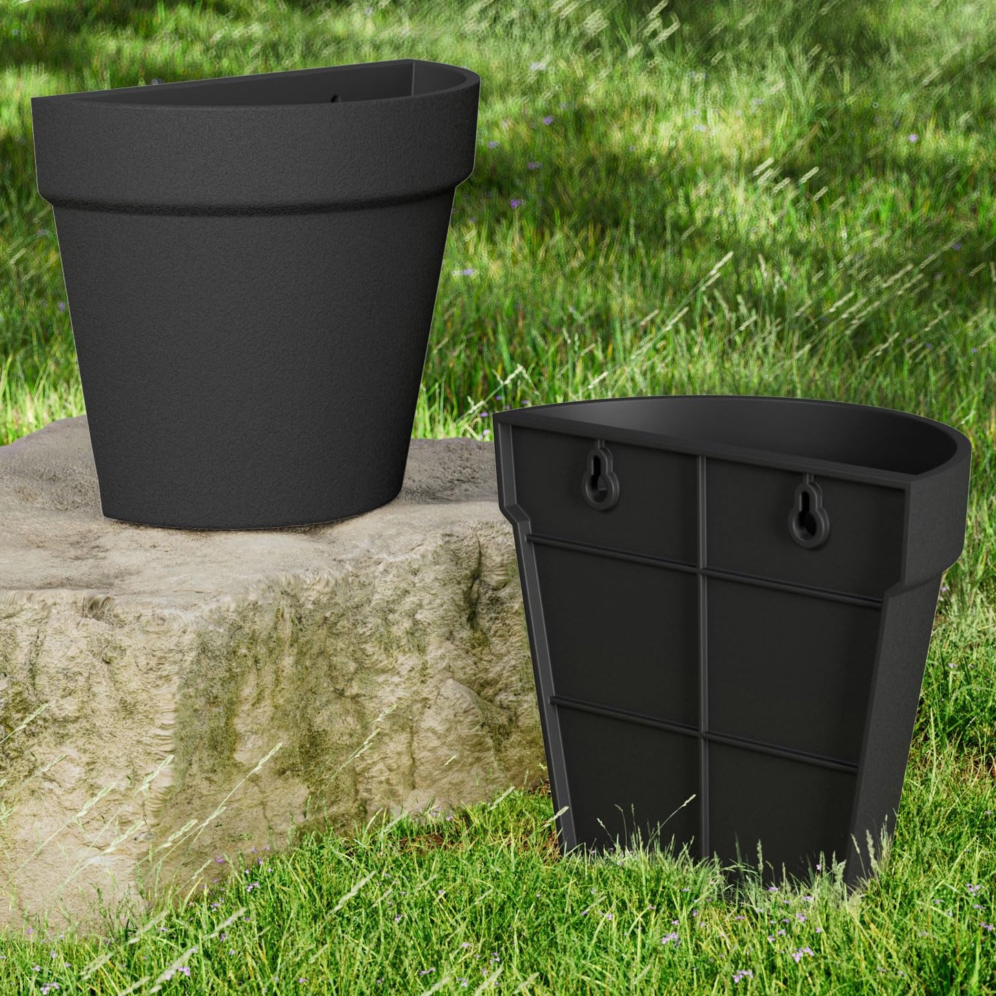 Asnext 2 Pack Plastic Wall Planter for Indoor Plants, 7.5 Inch Hanging Wall Planter Pots, Wall Mounted Succulent Planters (Black)