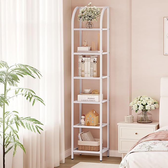 Hzuaneri Bookcase Bookshelf, Tempered Glass Arched Bookshelf