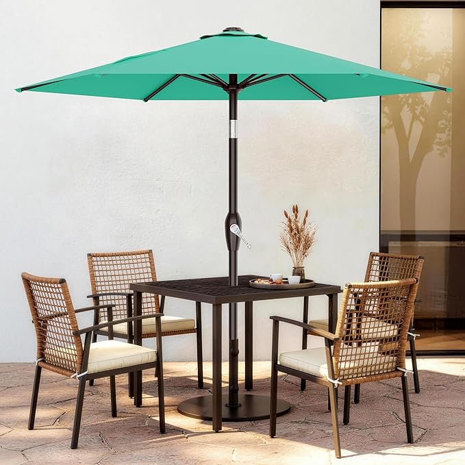 AreShark 7.5FT Patio Umbrella Table Market Umbrella with 6 Sturdy Ribs, Button Tilt/Crank Heavy-Duty Round Outdoor Umbrellas for Garden, Deck, Backyard,and Pool, Aruba Blue