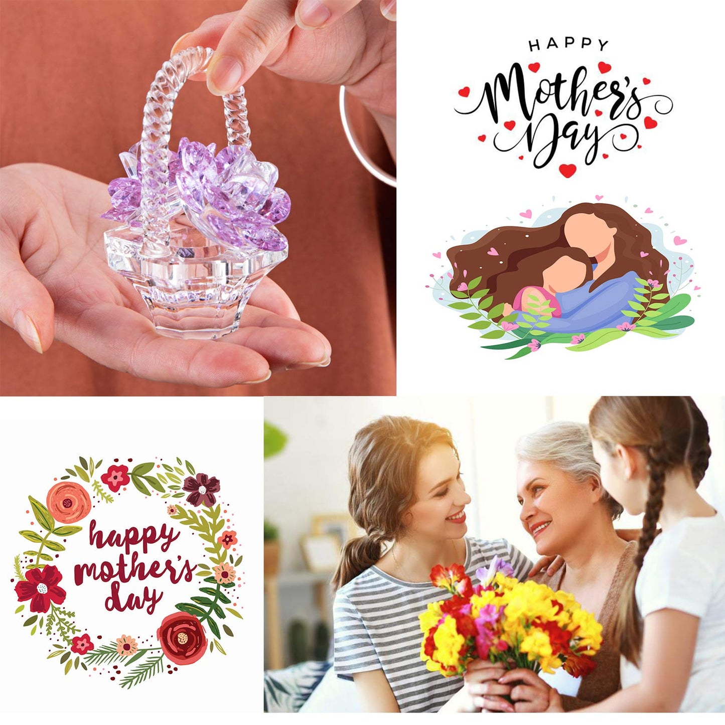 H&D HYALINE & DORA Crystal Flower Basket Figurine Purple Glass Ornament