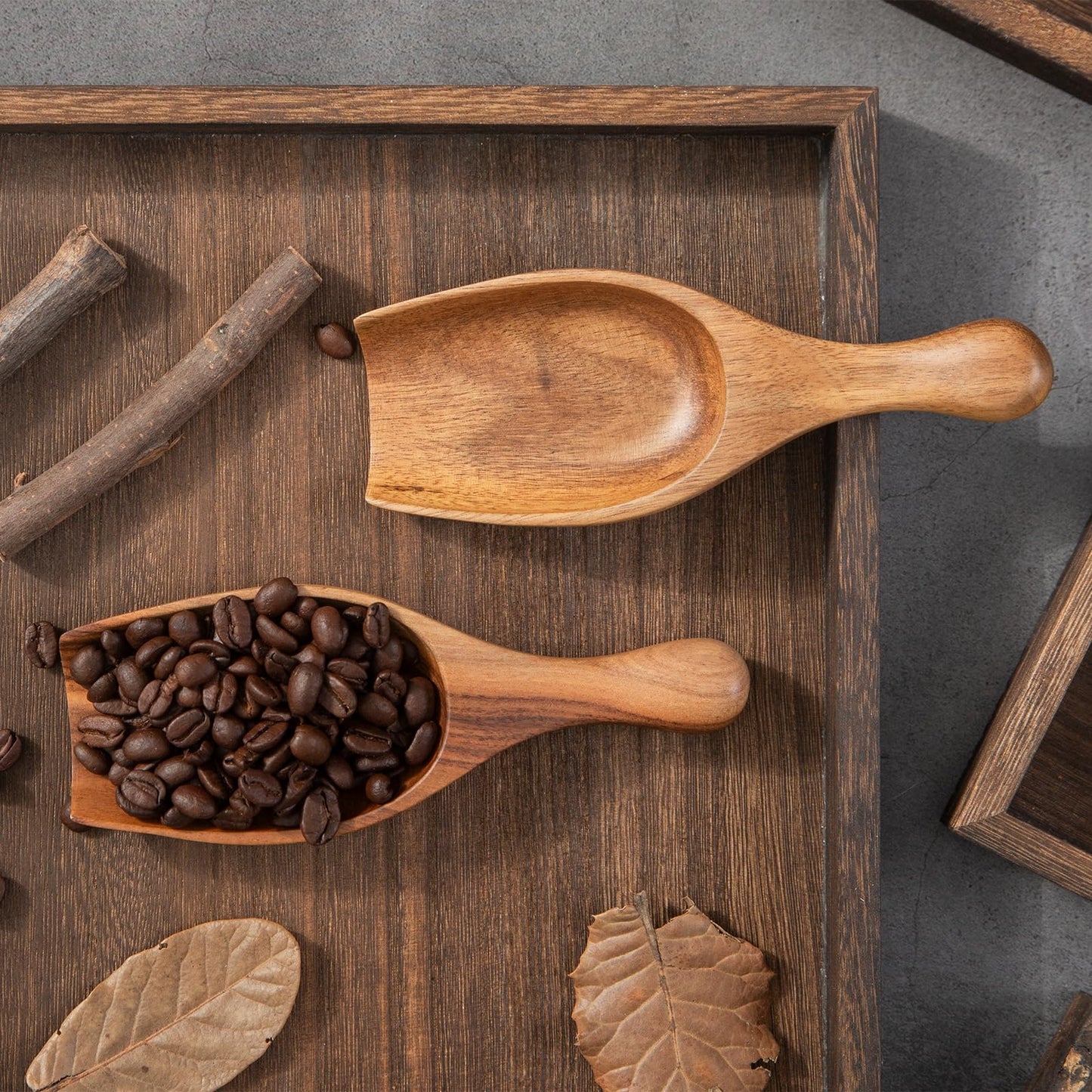 Big Wooden Scoop Shovel, 4PCS Large Coffee Scoops for Ground coffee, Acacia Wood Bean Salt Spoons, Wooden Scoops for Jars Canisters, Kitchen Scoops for Flour Laundry Scoop Multi-purpose