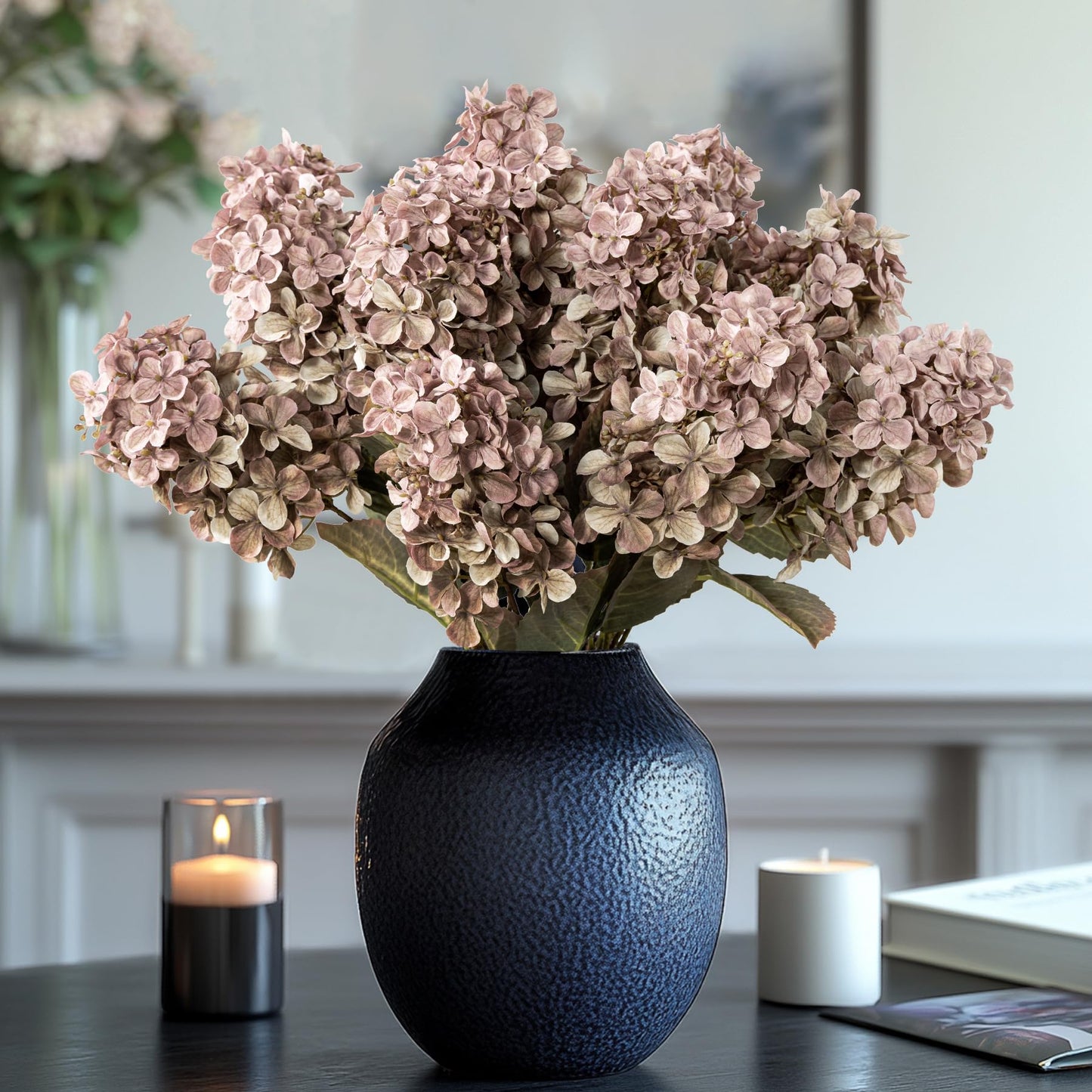 Ttranewsoo Fake Flowers Hydrangea Silk Flowers with Stems,Brown Flowers Fall Hydrangea Artificial Flowers,Winter Flowers Artificial for Decoration Vase Indoor and Outdoor 24"（Brown ） 8PCS Wthout Vase