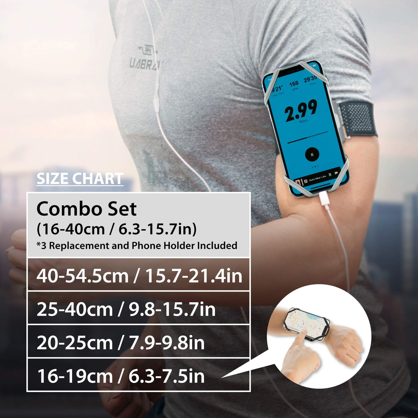 BONE Run Tie, Running Armband Phone Holder, Skin-Friendly & Washable Silicone Sport Armband, Universal Workout Phone Carrier Compatible with 4"-6.7" Smartphones (Luminous - Size S/Arm Size 7.9-9.8'')