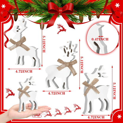 Redbaker 3 Pcs Reindeer Christmas Decorations Indoor Wooden Reindeer Cutouts Christmas Tiered Tray Decor White Rustic Block Sign for Xmas Winter Centerpieces Home Office Table Shelf Desk Mantel Decor