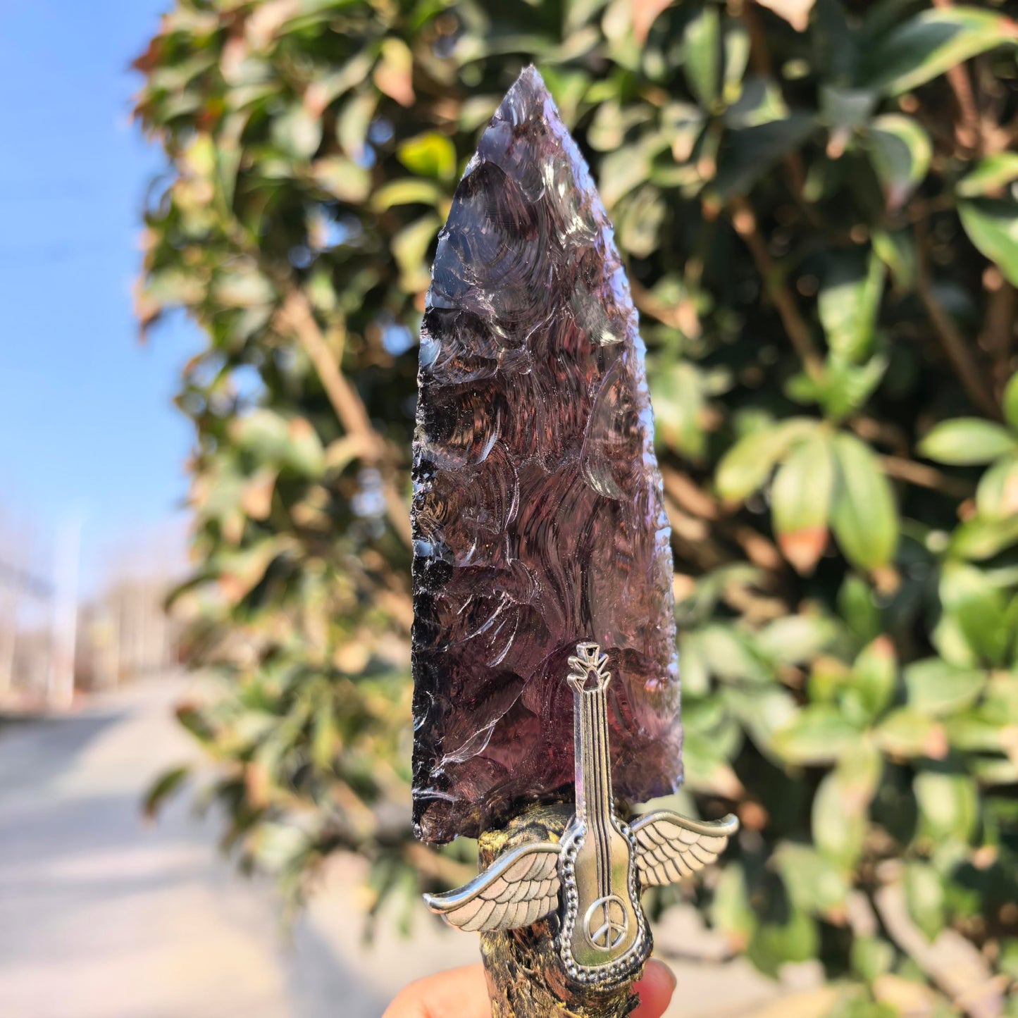 Hand Made Crystal Arrowhead Knife Healing Stone for Chakra Balancing Spiritual Tool, Meditation Gift, Natural Amethyst Opal Obsidian Smoky Quartz Gemstone Home Decor (Amethyst knife 8)
