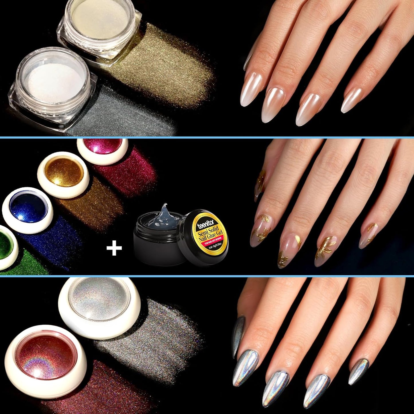 Teenitor Acrylic Nail Kit With Chrome Powder, Almond Tips, Art Brushes, Charms, 3D Gel, Tools, Stand - Beginner Set