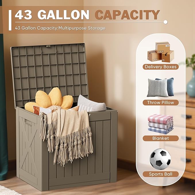 Patiowell 43 Gallon Resin Deck Box, Outdoor Storage Box for Patio Furniture, Deliveries, Pool Supplies,Waterproof and Lockable (Brown)