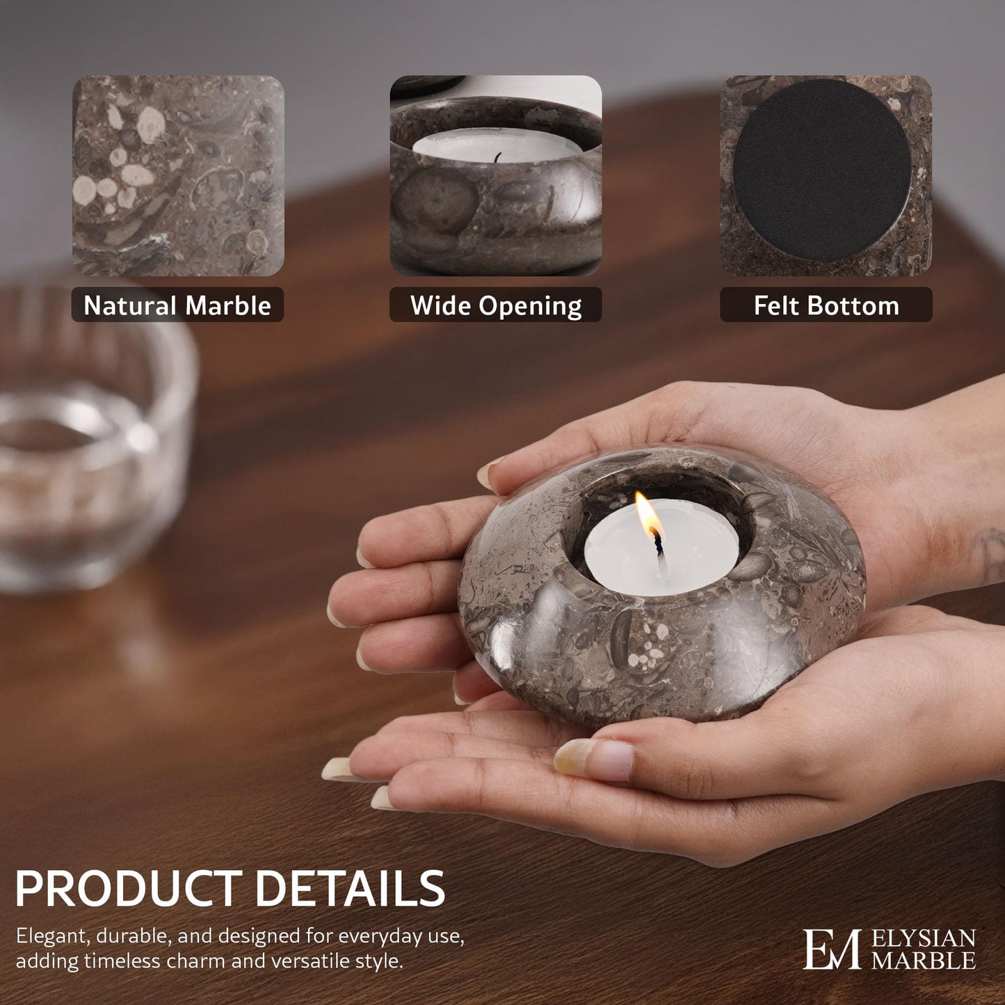 Tea Light Candle Holders Set of 3 – Handcrafted Natural Marble Tealight & Votive Holders in Graduated Sizes (4", 3.5", 3"), Decorative Stone Candle Holders for Home Décor & Table Centerpieces