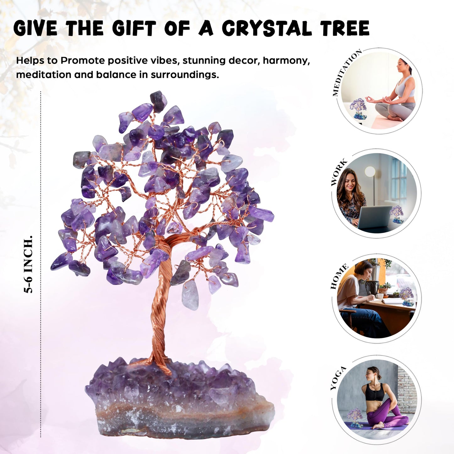Crocon® Amethyst Crystals Tree with Cluster Base Tree of Life, Birthday Gifts for Women, Men Decor for Shelf, Sister Gift, Birthday Gifts for Mom, Cute Home Office Decor Purple Housewarming Present