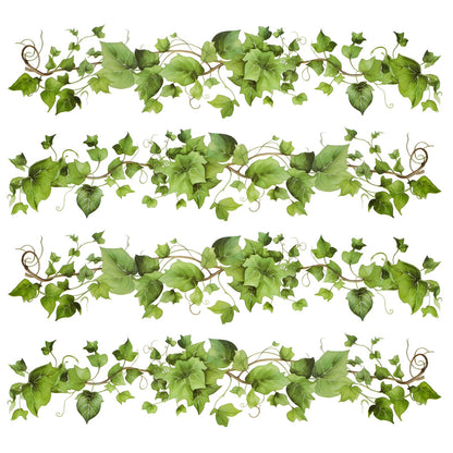 Green Leafy Vine Wall Stickers Decor 4 Pcs Green Natural Plant Wall Decals Peel and Stick Leaf Wall Stickers for Living Room Bedroom Classroom Kitchen Art Decorations