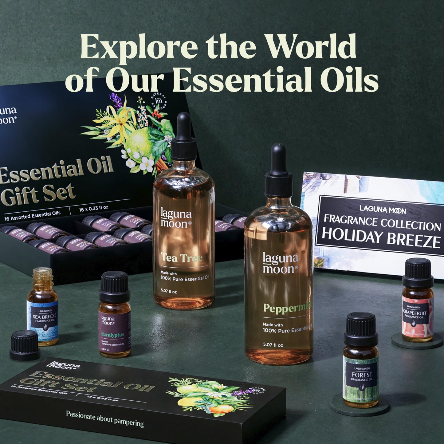 Lagunamoon Essential Oils Set - Top 6 Blends for Diffusers, Home Care, Candle Making Scents, Fragrance, Aromatherapy, Humidifiers, Gifts - Peppermint, Tea Tree, Lavender, Eucalyptus, Orange (10mL)