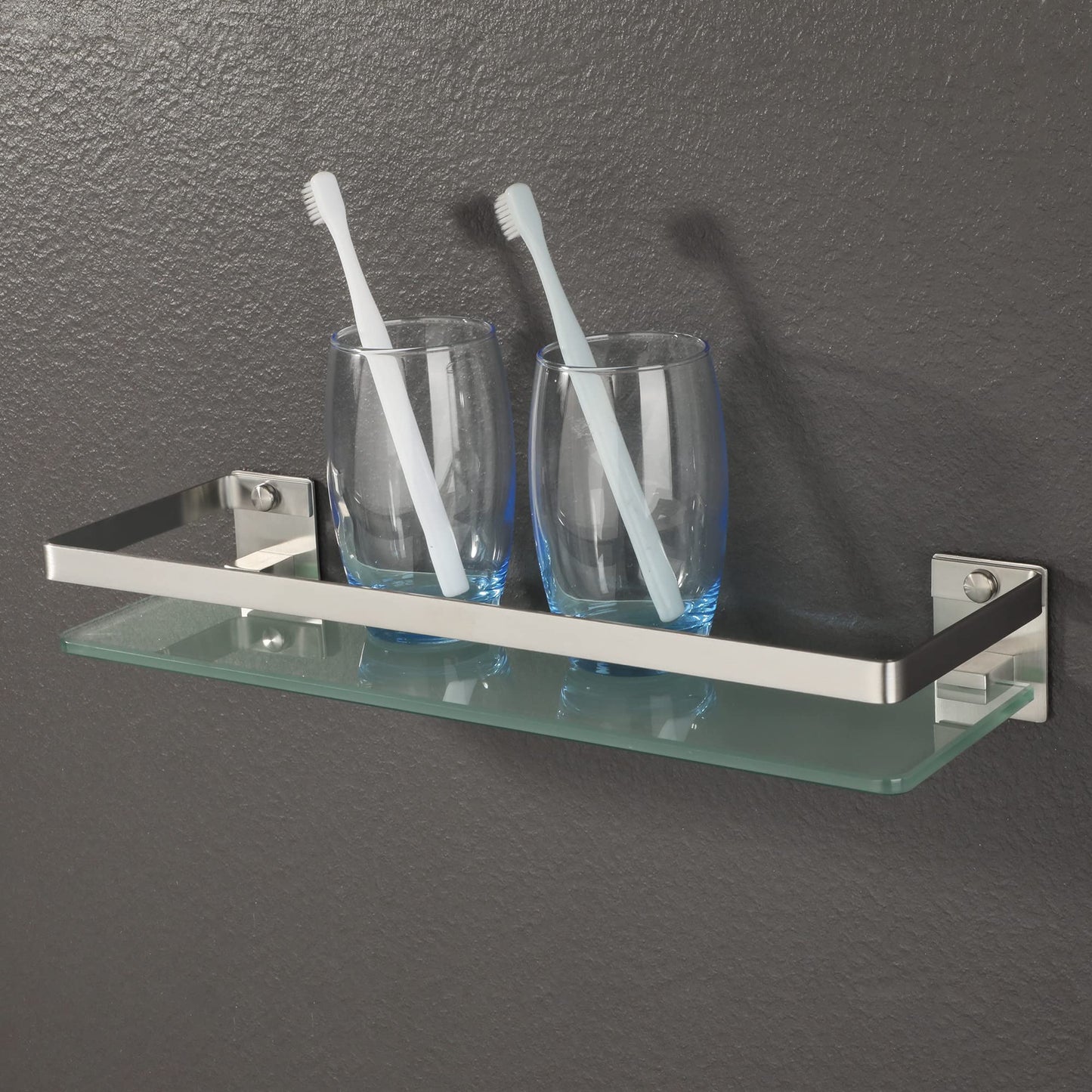 SAYAYO Bathroom Shelf Tempered Glass Shelf Wall Mounted, Brushed Shower Storage with SUS304 Stainless Steel Rail, 38CM Length, EGDL1001-LS