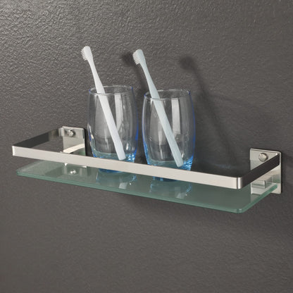 SAYAYO Bathroom Shelf Tempered Glass Shelf Wall Mounted, Brushed Shower Storage with SUS304 Stainless Steel Rail, 38CM Length, EGDL1001-LS