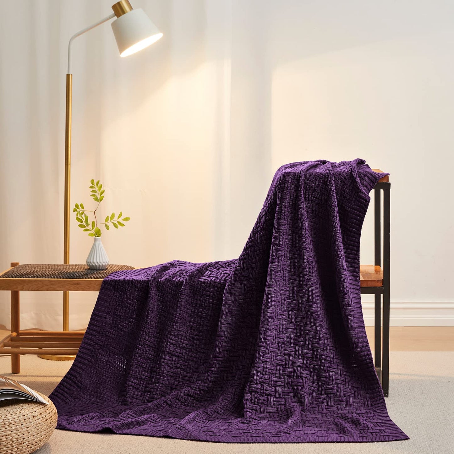 Aormenzy 60x80 Cozy Acrylic Cable Knit Blanket for Couch, Sofa, Bed - Dark Purple
