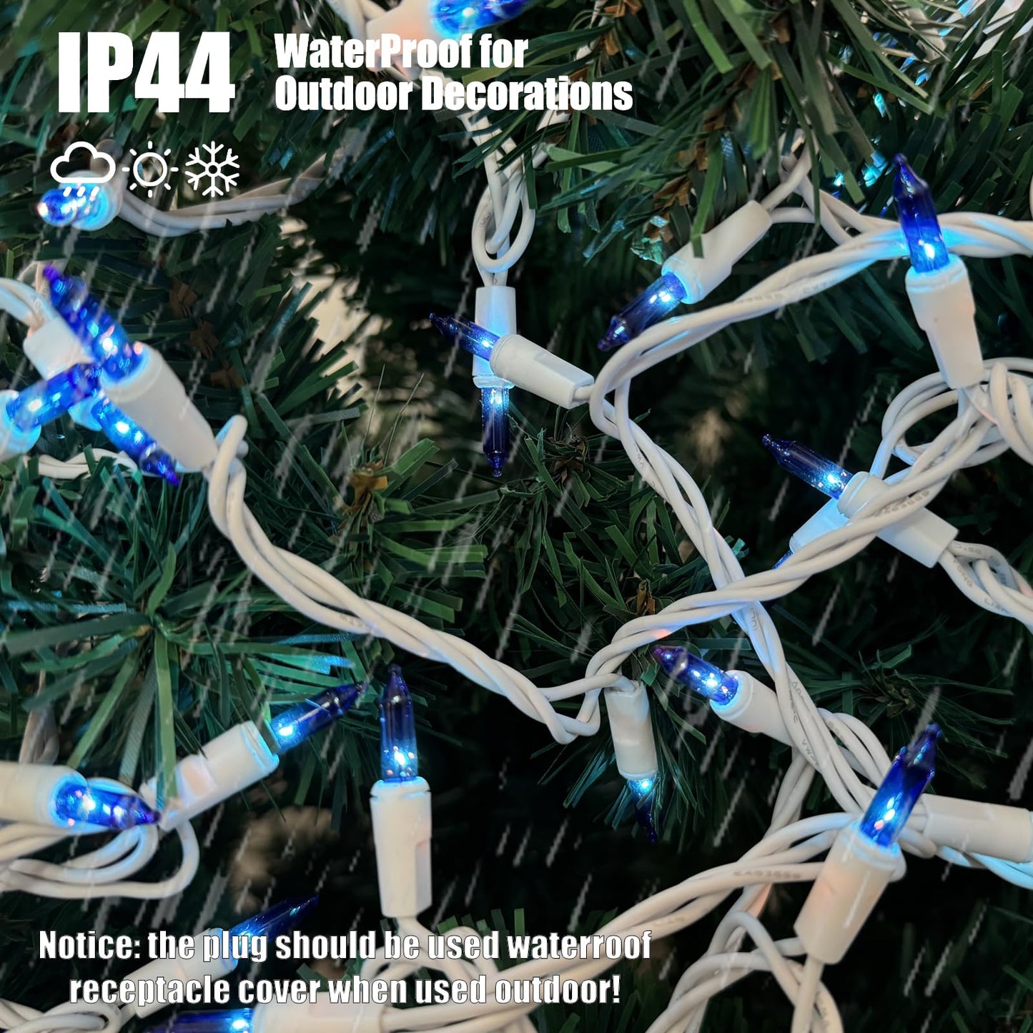 HISHINY Christmas Lights 100 Count Blue Christmas Tree String Lights with White Wire for Outdoor Indoor Christmas Decorations Wedding Decorations Valentines Day Decor,UL Certified (21feet)