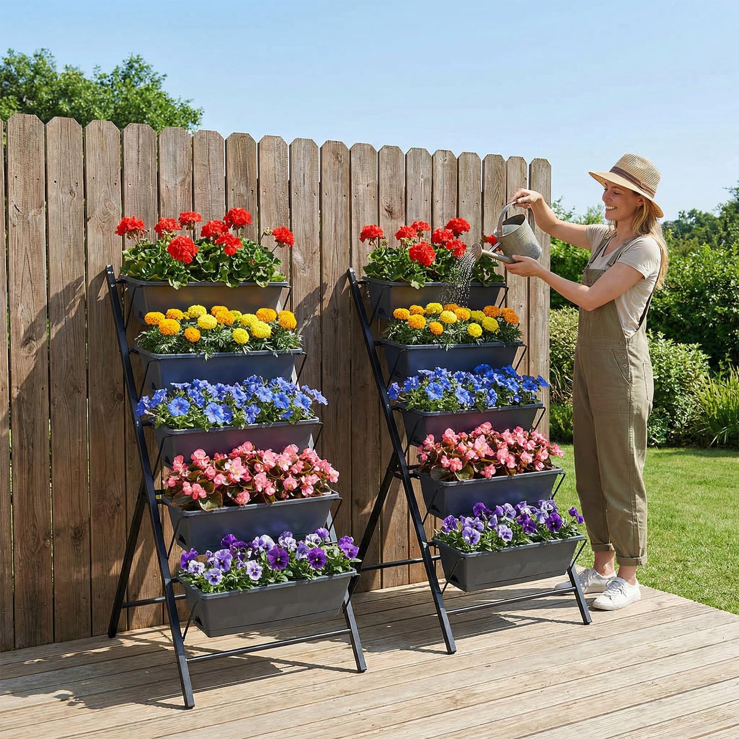 Giantex 5-Tier Vertical Garden Planter, Raised Garden Bed w/Drainage System & Removable Tray, Metal Frame Elevated Planter Boxes for Herb Vegetable Flower Grow, Outdoor Indoor Patio Balcony Backyard
