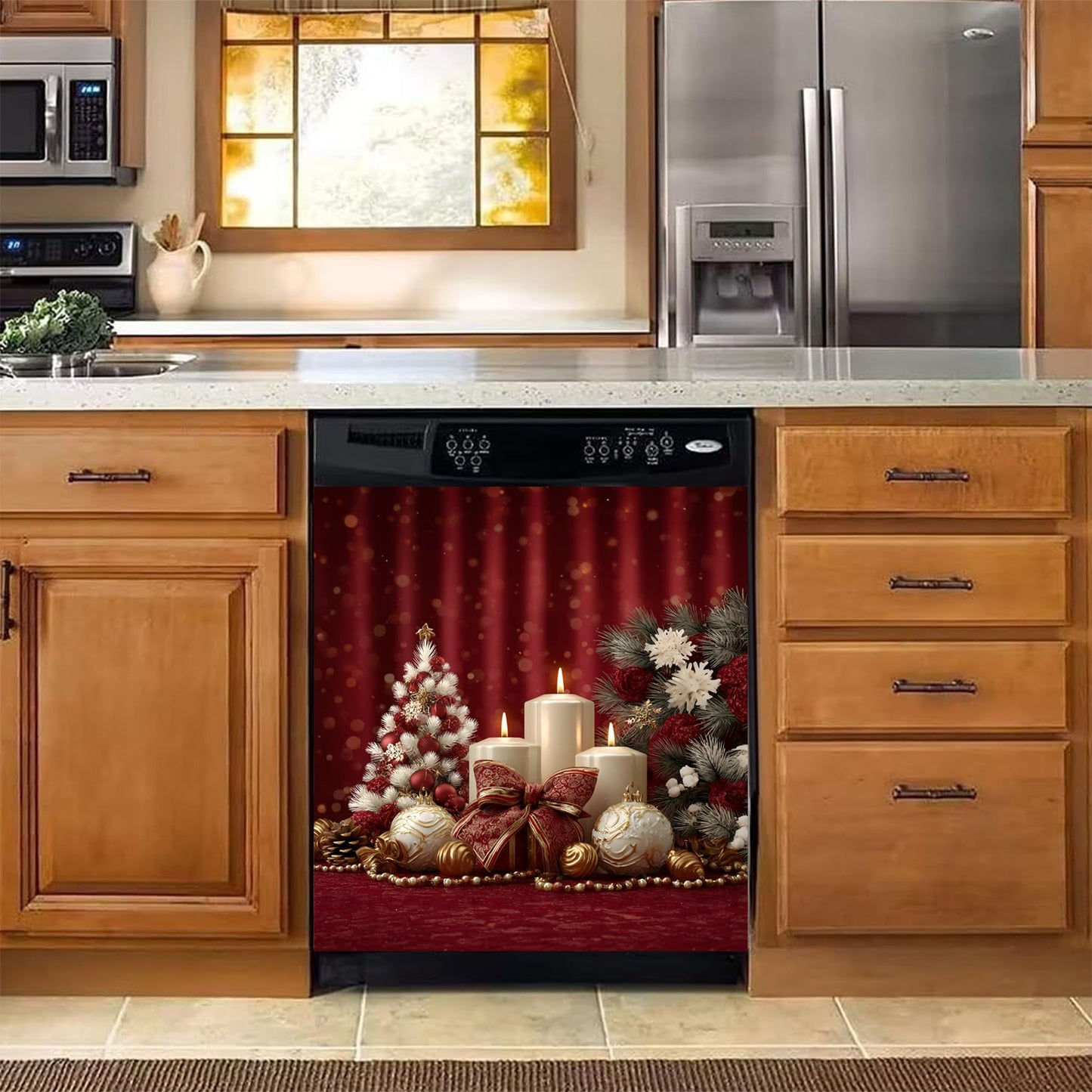 BVBOX Winter Dishwasher Magnet Cover 23"x26", Reusable Magnetic Refrigerator Covers, Dishwasher Magnets Decorative Cover Fridge Door Skin Panel Stickers (Candlelight Christmas)