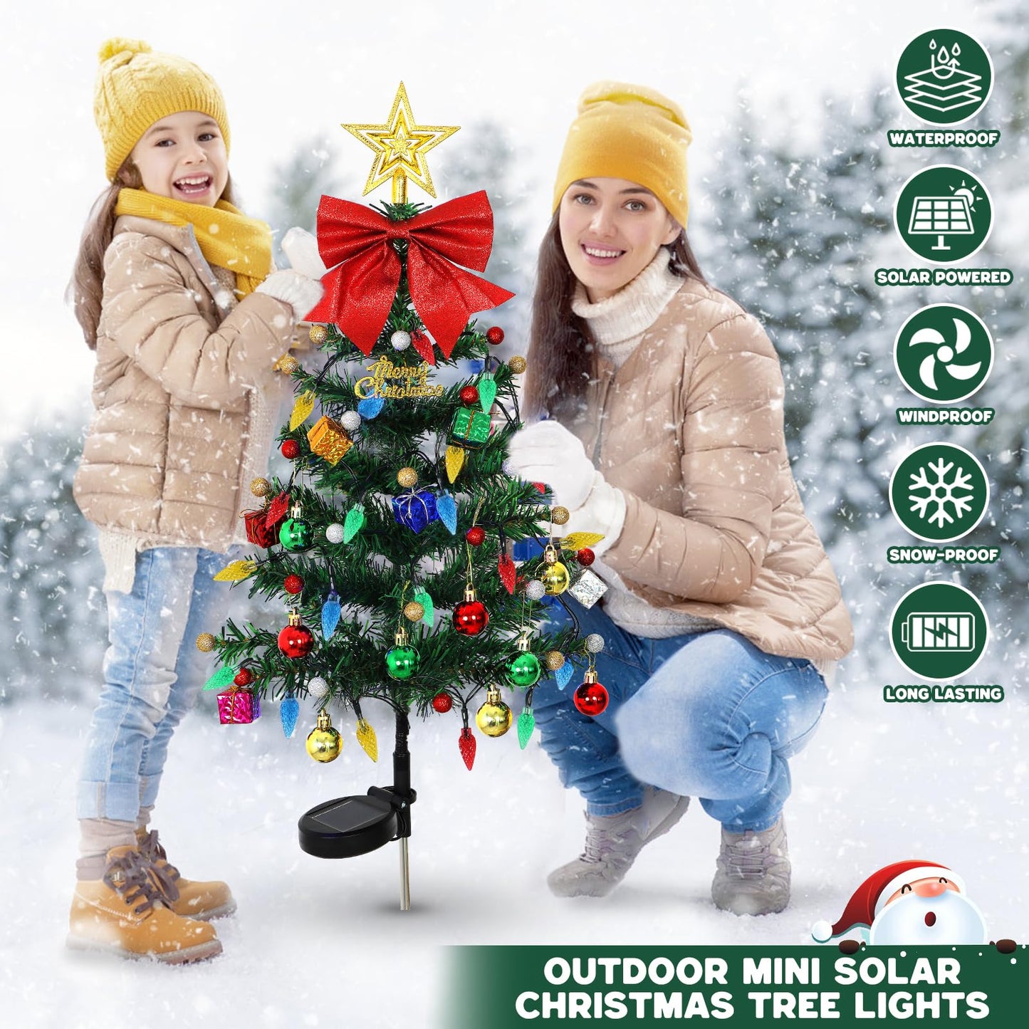 LOMOHOO 2 Packs Solar Christmas Tree 35.8in Outdoor Prelit Lighted Christmas Tree 2 Flashing Modes Solar Xmas Trees with 40 LED Lights for Holiday Porch Yard Garden Patio Cemetery Pathway