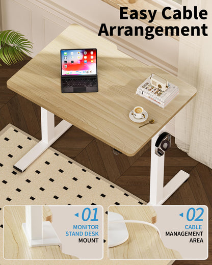 Okin Small Electric Standing Desk, 36" x 24" Whole Piece Height Adjustable Desk, Oak Sit to Stand Computer Workstation for Home Office