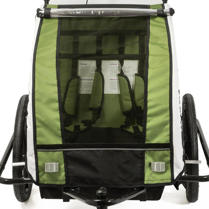 SAMAX Children Bike Trailer 2in1 Kids Jogger Stroller with Suspension 360° rotatable Childs Bicycle Trailer Transport Buggy Carrier for 2 Kids in Green - Black Frame