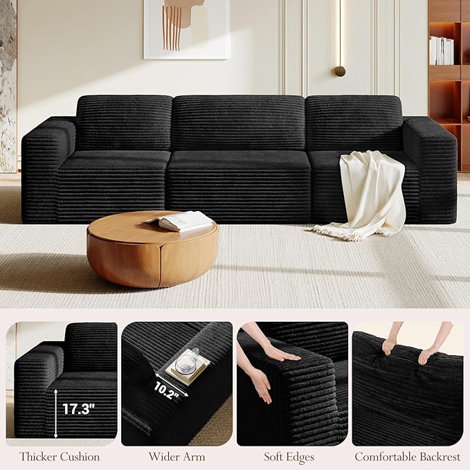 Vesgantti 119" Modular Sectional Sofa, Corduroy Cloud Couch