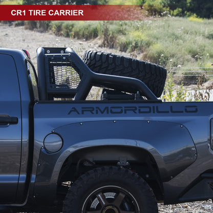 ARMORDILLO 8710838 CR1 Roll Bar Chase Rack Tire Carrier for 1/2 Ton Full Size Trucks|09-23 F-150/07-23 Silverado 1500/07-23 Sierra 1500/07-23 Tundra/04-23 Titan/Titan XD SKU|8710951|7163072|7180338