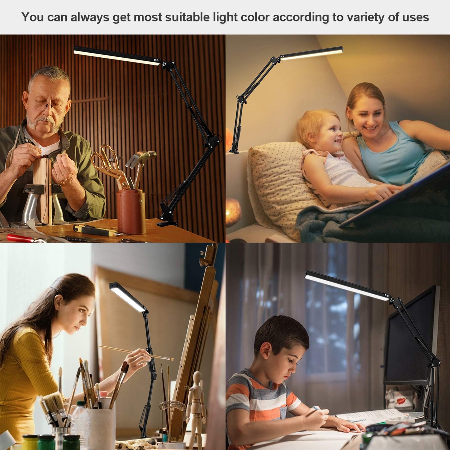 SKYLEO LED Desk Lamp with Clamp - LED Desk Light for Office - 3 Color Modes X 10 Brightness Levels - 1100LM - Memory Function - 12W Study Lamp - Black