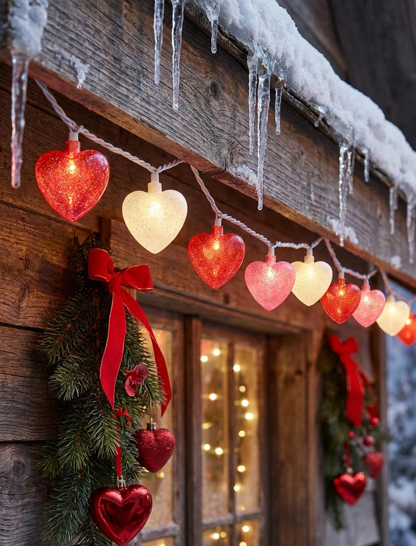 Valentines Day Heart String Lights Plug in, 8.5Ft Indoor Outdoor Valentine's Day Decorations String Lights with 10 LED Red Pink and White Heart Lights for Wedding Party Window Christmas Birthday Decor