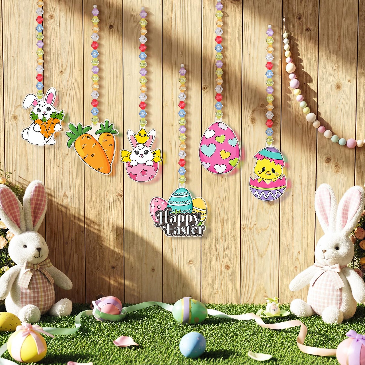 Beeveer 30 Pcs Religious Suncatcher Craft Kit to Paint, DIY Stained Glass Window Ornaments with Cross Bunny Egg Designs, Hanging Faith Decorations for VBS Church Group Activity Home Decor