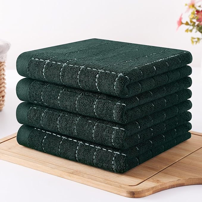 Homaxy 100% Cotton Terry Kitchen Towels, Checkered Designed, Soft and Super