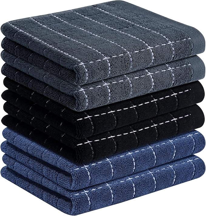 Homaxy 100% Cotton Terry Kitchen Towels, Checkered Designed, Soft and Super