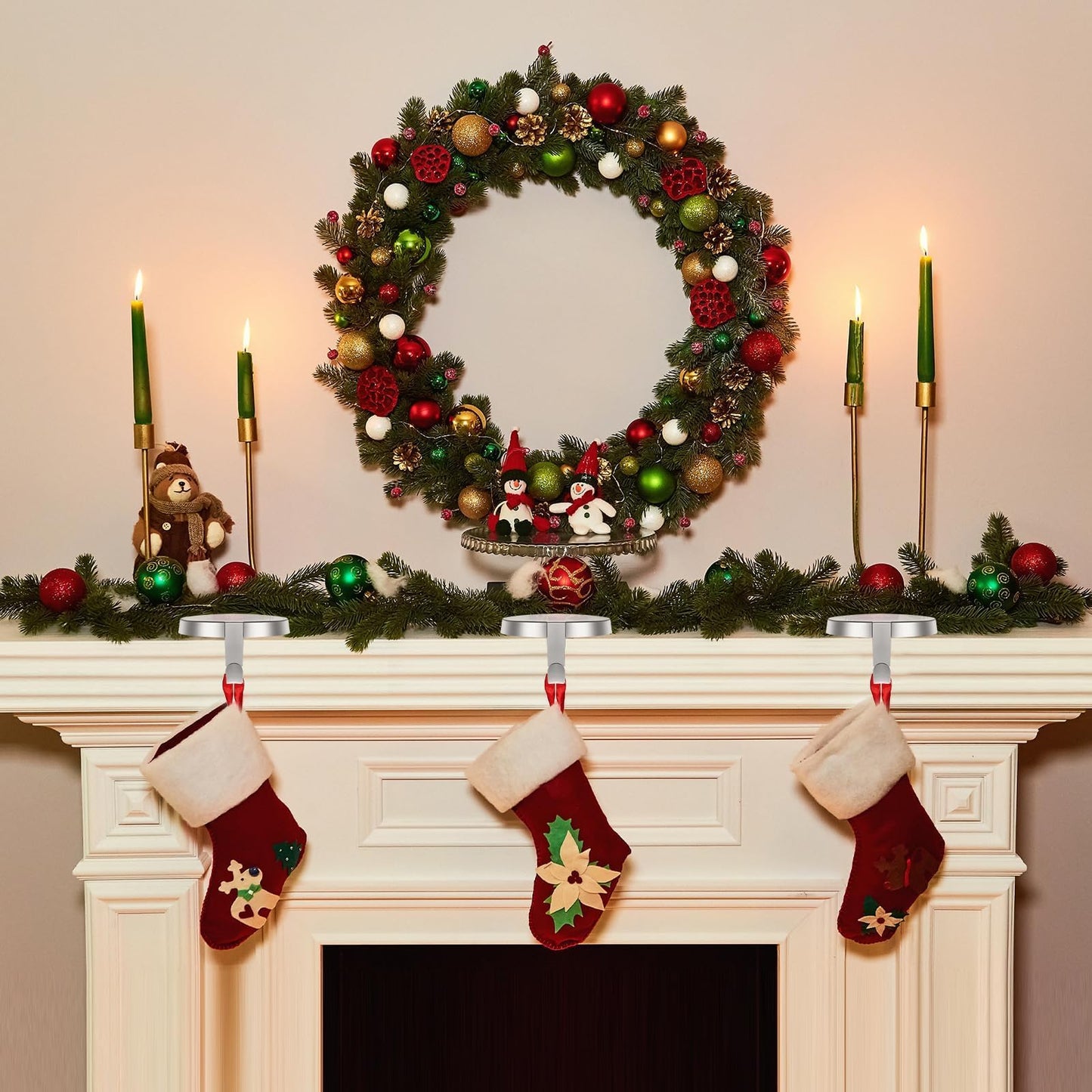 WYTAOHZL 6 Pack Christmas Stocking Holder Round Mantle Stocking Holders with Non-Slip Bases Metal Hanging Hooks for Christmas Fireplace Stand DIY Decoration,Silver