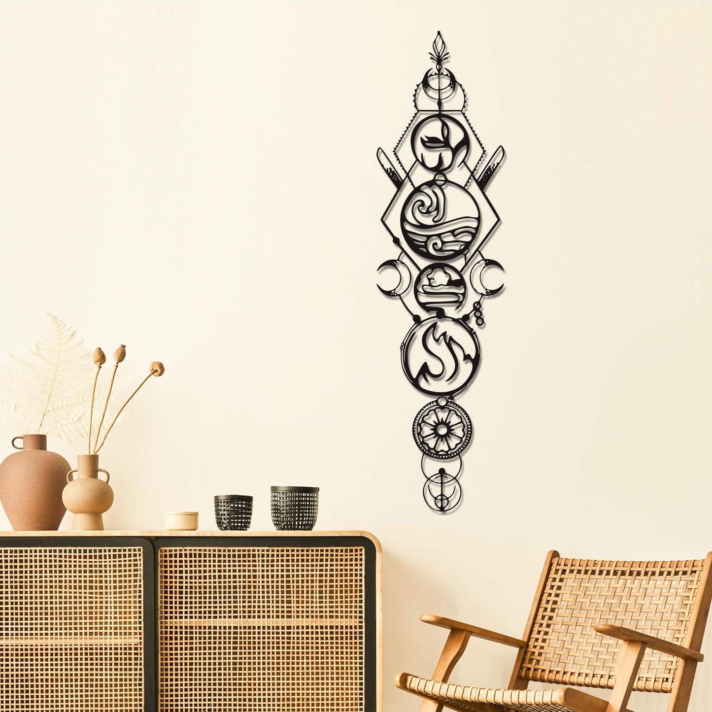 Nature Wall Art - 4-Piece Set Spiritual Four Elements Metal Wall Art (Earth, Air, Fire, Water), Zen & Yoga Wall Decor for Meditation Rooms, Living Room - Waterproof Indoor/Outdoor - Unique Christmas Gift (37.8x10 Inch)