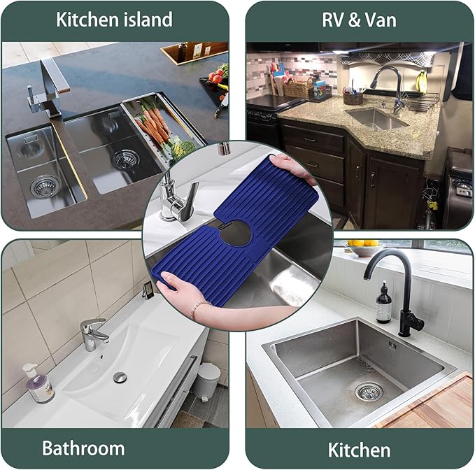 Faucet Mat for Kitchen Sink, Silicone Faucet Handle Drip Catcher Tray, Drying