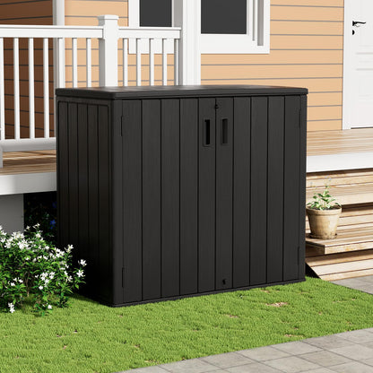 ZZM 37 Cu.ft Outdoor Storage Shed Double-Wall HDPE Storage Cabinet, Waterproof Plastic Sheds with Floor Horizontal Lockable Garden Tools Trash Can, Lawn Mower, Bike Storage, Black