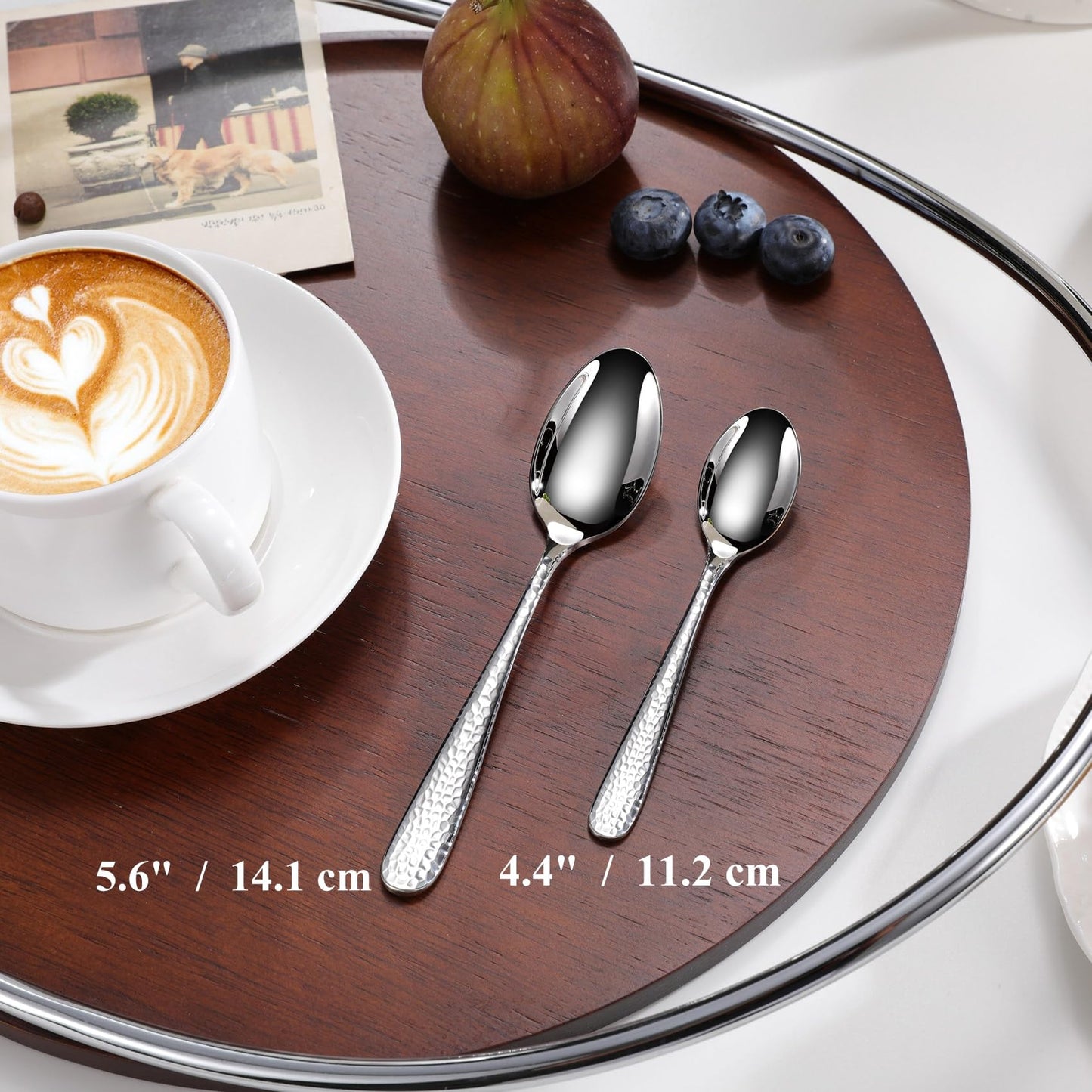 KEAWELL Premium Louise Hammered Coffee Spoons, 18/10 Stainless Steel, 4.4-Inch Demitasse Espresso Size, Brightly Mirror Polished, Set of 6, Dishwasher Safe (6, 4.4 inches)