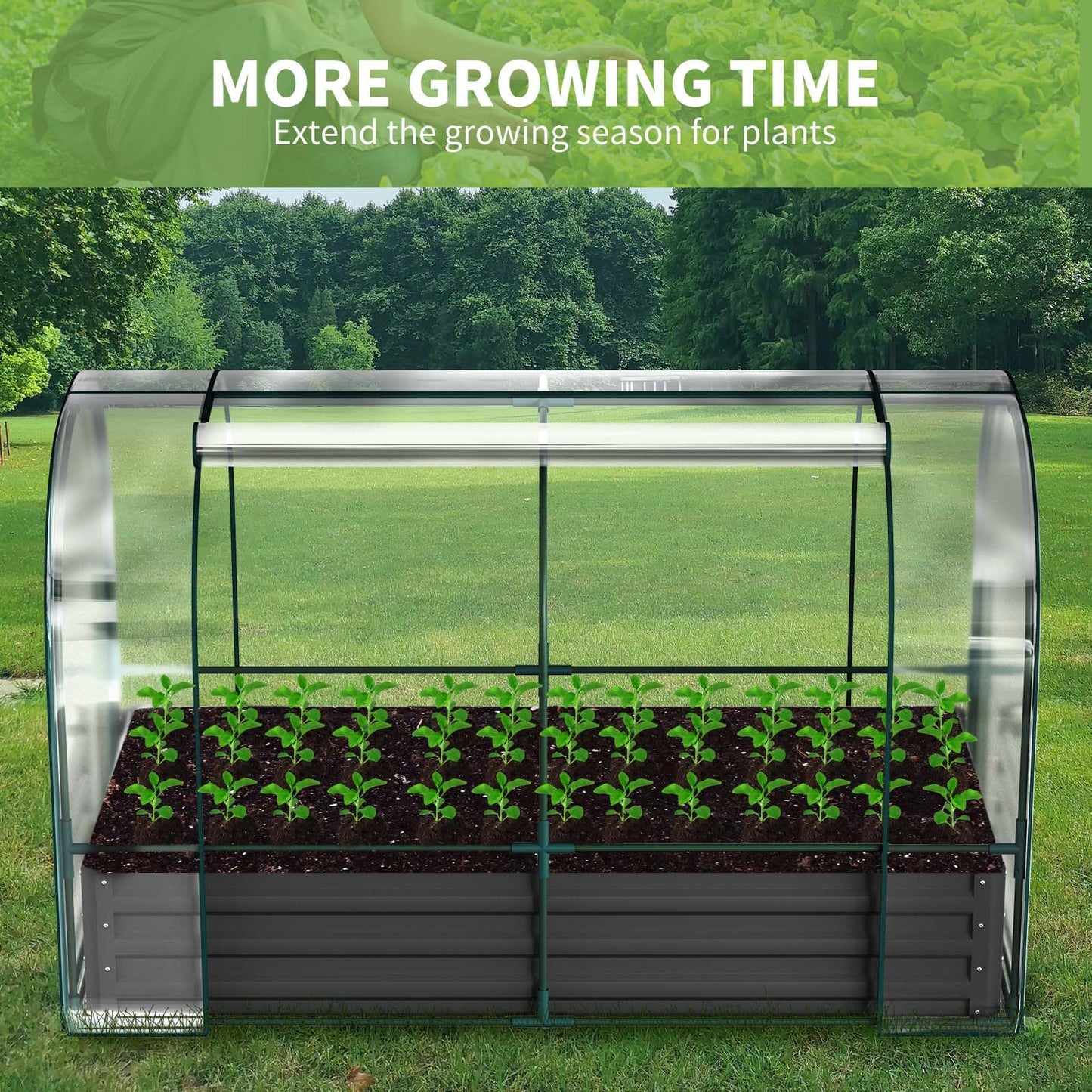 DoCred Galvanized Raised Garden Bed with PVC Cover, 72.8" x 37.4" x 47.2" Metal Planter Bottomless Box w/ Roll-Up Window, Mini Greenhouse Tent for Outdoor Growing Vegetables Flower Fruit