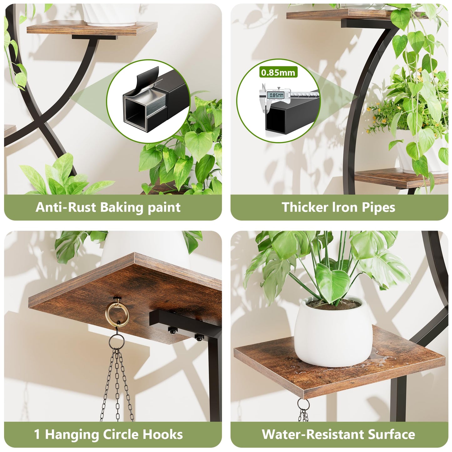 Plant Stand Indoor with Grow Lights, 6 Tiered Indoor Plant Shelf, 48'' Corner Plant Stands for Indoor Plants, Lighted S-Shaped Plant Rack, Tall Flower Holder Display for Living Room, Home (Black)
