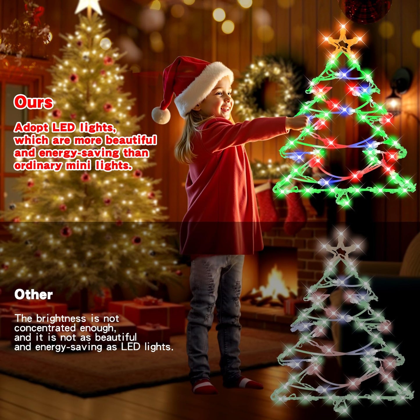 16" Christmas Window Silhouette LED Lights Decorations with Battery Powered, Pack of 2 Sign Lighted Santa Claus head and Christmas tree Christmas Window Lights with for Indoor Wall Door Glass Decor