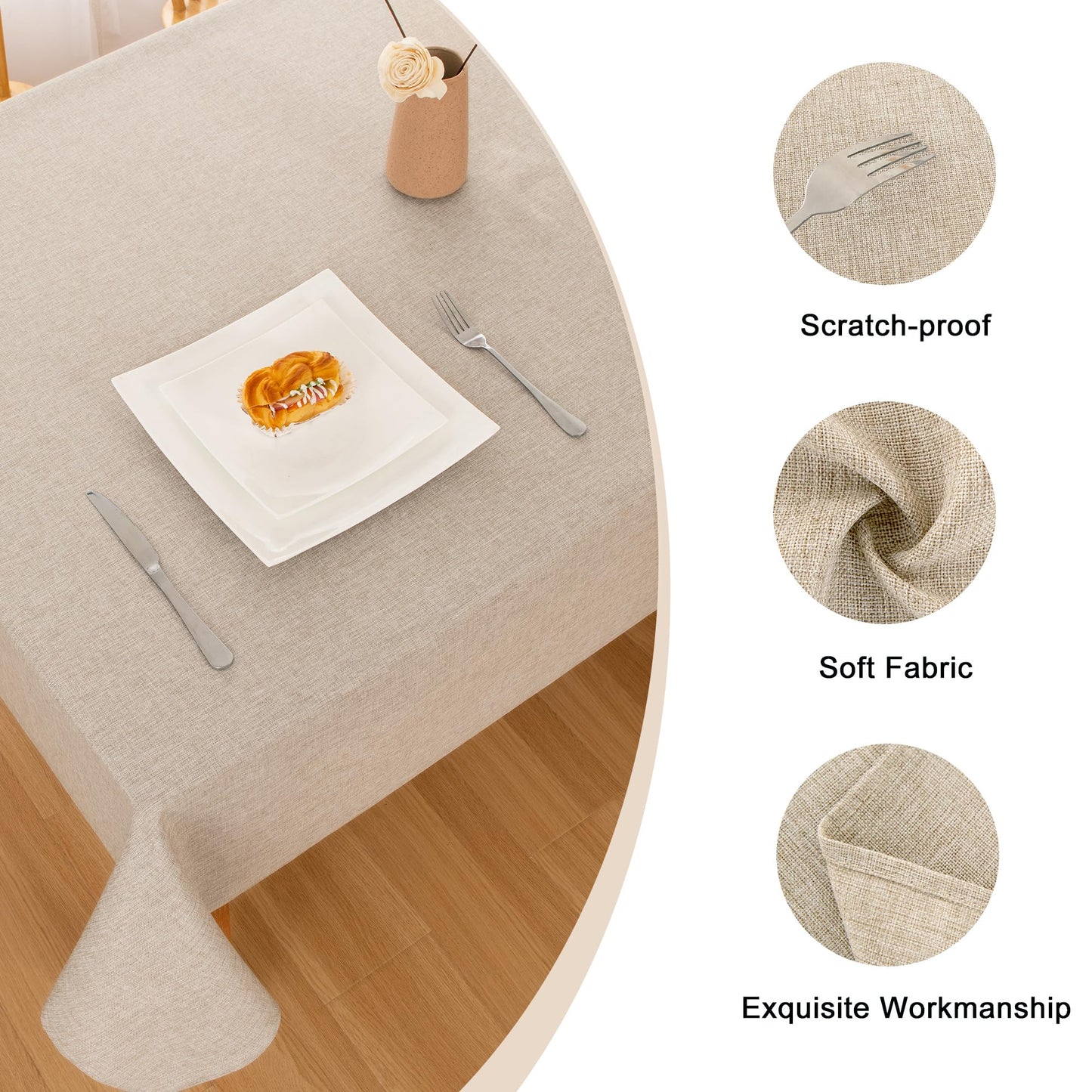 Hiasan Faux Linen Rectangle Tablecloth - Wrinkle and Stain Resistant Washable Table Cloth for Kitchen Dining Room Holiday Table Cover for Party Dinner, Beige, 54 x 120 Inch