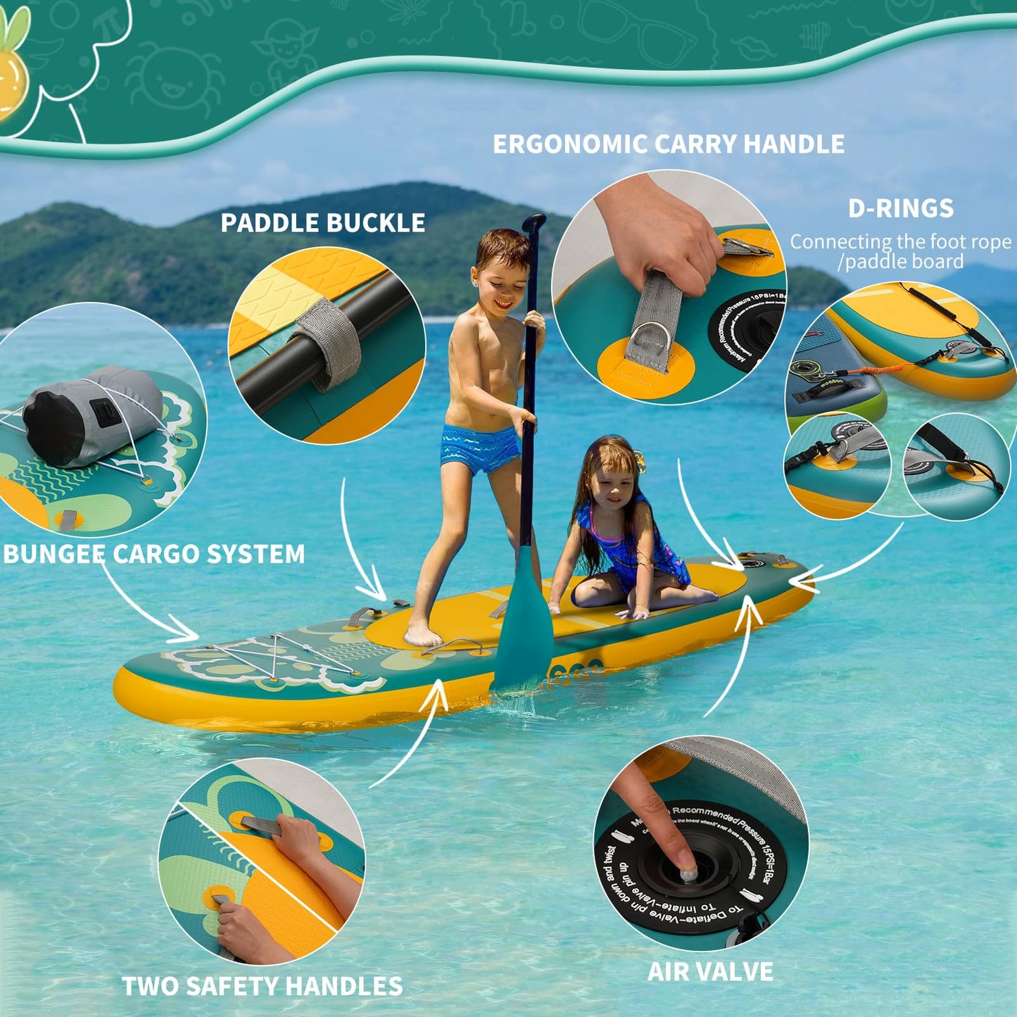 Seaseesup Kids Stand Up Paddle Board with Inflatable SUP Accessories, Durable, Lightweight, Wide Stable Design, Non-Slip Comfort Deck,Inflatable Paddle Board for Kid & Youth