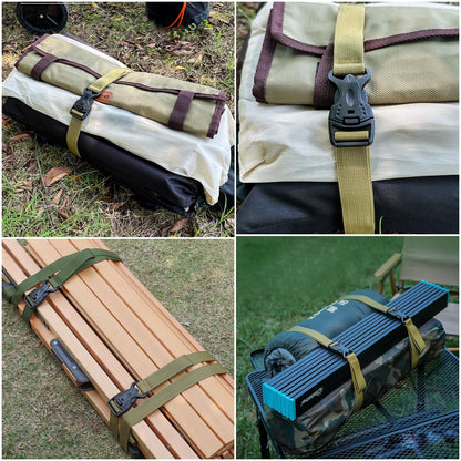 SquEqu 4 Pack Utility Strap with Quick-Release Buckle Nylon Tie Down Straps Sleeping Bag Straps for Camping Backpacking Sleeping Bags Camping Sleeping Pad Folding Camping Table Bed Roll Backpack