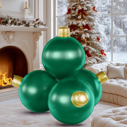 4 in 1 18 Inch Inflatable Christmas Balls Large Inflatable Christmas Ornaments Blow up Xmas Ornaments for Outside Holiday Yard Lawn Porch Decor-Green